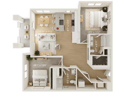 Floor plan for 2 beds, 2 baths, 1113 sqft