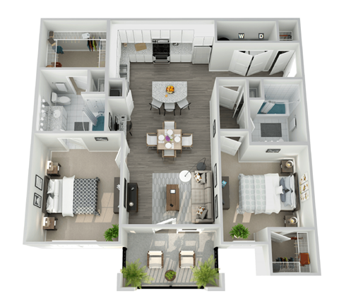 Floor plan for 2 beds, 2 baths, 1068 sqft