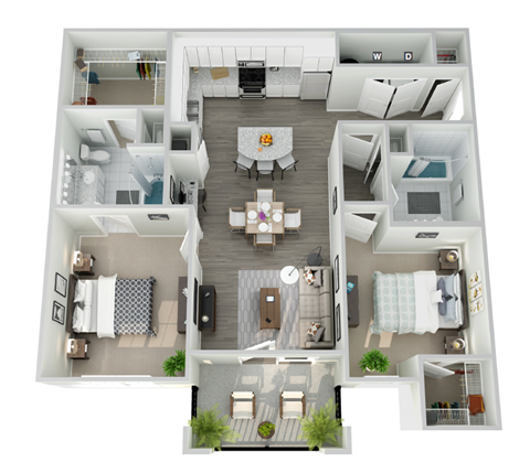 Floor plan for 2 beds, 2 baths, 1068 sqft