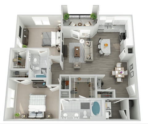 Floor plan for 2 beds, 2 baths, 1214 sqft
