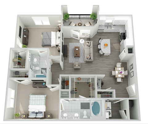 Floor plan for 2 beds, 2 baths, 1214 sqft