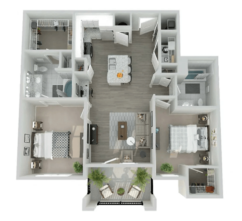 Floor plan for 2 beds, 2 baths, 1030 sqft