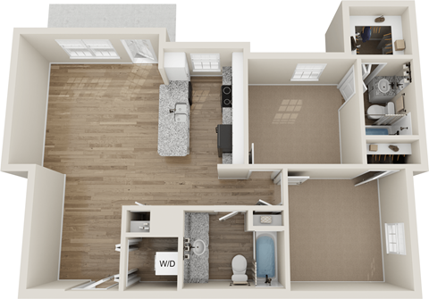 Floor plan for 2 beds, 2 baths, 869 sqft