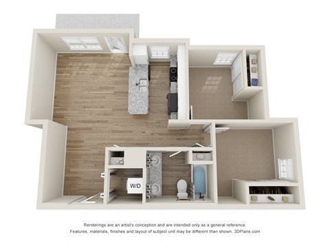 Floor plan for 2 beds, 1 bath, 763 sqft