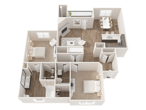 Floor plan for 2 beds, 2 baths, 1100 sqft