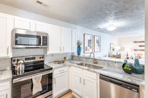 Spring Lake apartment for rent - an open kitchen with stainless steel appliances and granite counter tops