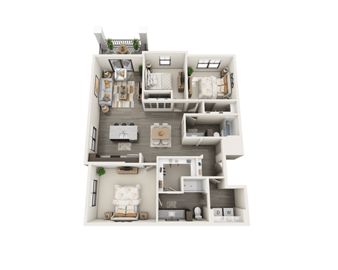 Floor plan for 3 beds, 2 baths, 1427 sqft