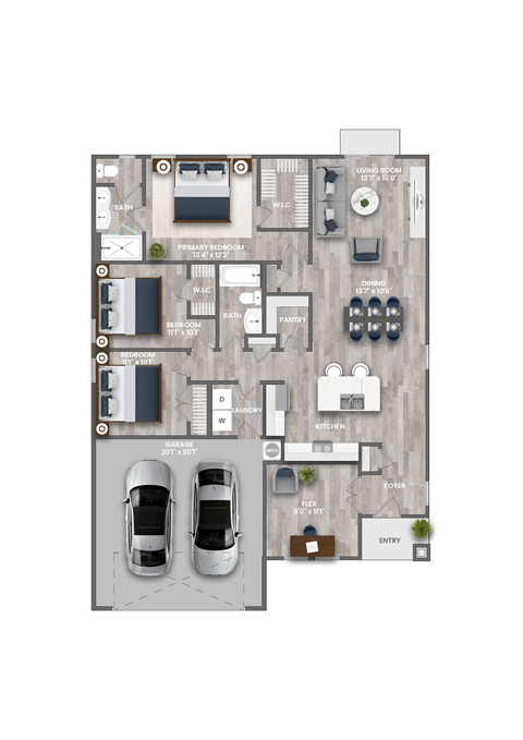 Floor plan for 3 beds, 2 baths, 1581 sqft