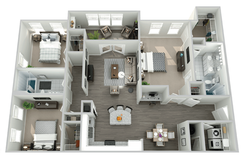 Floor plan for 3 beds, 2 baths, 1413 sqft