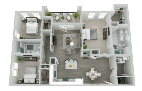 Floor plan for 3 beds, 2 baths, 1440 sqft
