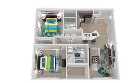 Floor plan for 2 beds, 2 baths, 1085 sqft