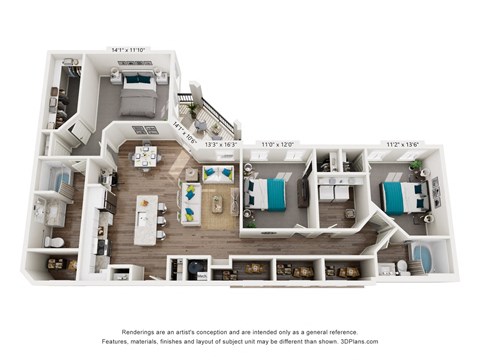 Floor plan for 3 beds, 2 baths, 1520 sqft