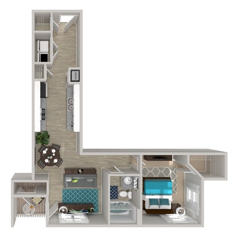 Floor plan for 1 bed, 1 bath, 705 sqft