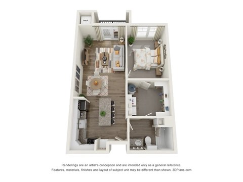 Floor plan for 1 bed, 1 bath, 746 sqft