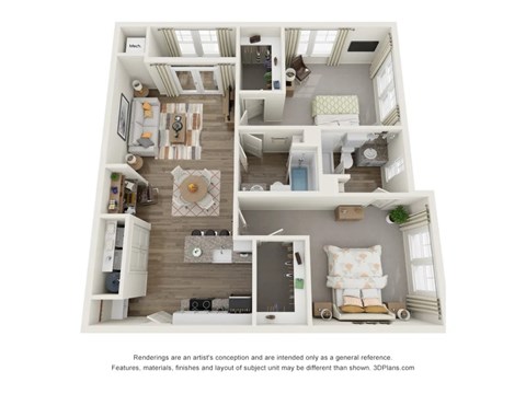 Floor plan for 2 beds, 2 baths, 1163 sqft