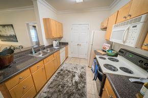 Valdosta apartment for rent - a kitchen with cabinets and a stove and a sink