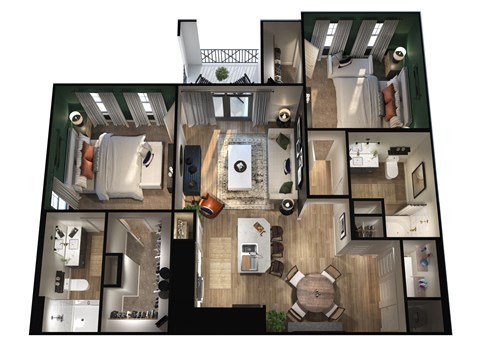 Floor plan for 2 beds, 2 baths, 1110 sqft