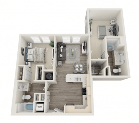 Floor plan for 2 beds, 2 baths, 921 sqft