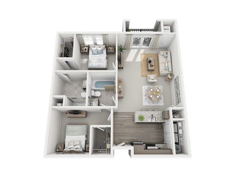 Floor plan for 2 beds, 2 baths, 1090 sqft