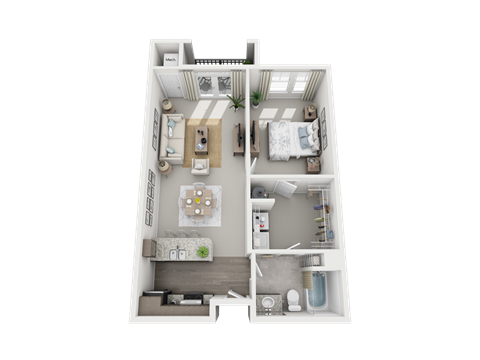 Floor plan for 1 bed, 1 bath, 810 sqft