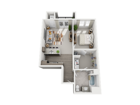 Floor plan for 1 bed, 1 bath, 775 sqft