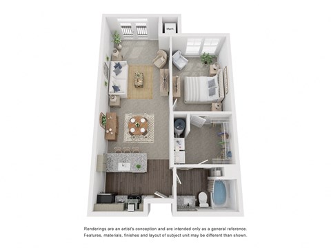 Floor plan for 1 bed, 1 bath, 804 sqft