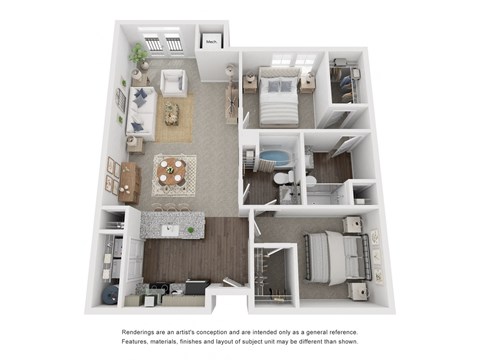 Floor plan for 2 beds, 2 baths, 1084 sqft
