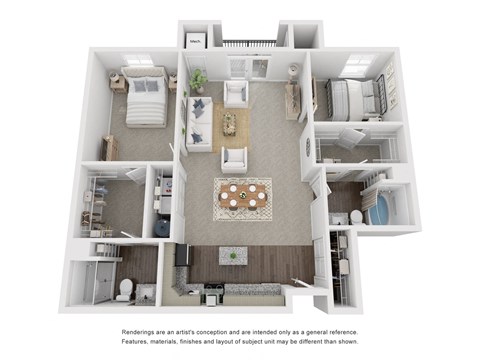 Floor plan for 2 beds, 2 baths, 1187 sqft