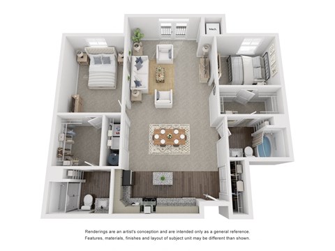 Floor plan for 2 beds, 2 baths, 1245 sqft