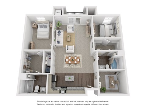 Floor plan for 2 beds, 2 baths, 1257 sqft
