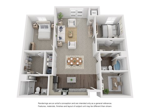Floor plan for 2 beds, 2 baths, 1315 sqft