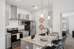 Durham apartment for rent - a kitchen with stainless steel appliances and granite counter tops