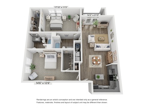 Floor plan for 2 beds, 2 baths, 1192 sqft
