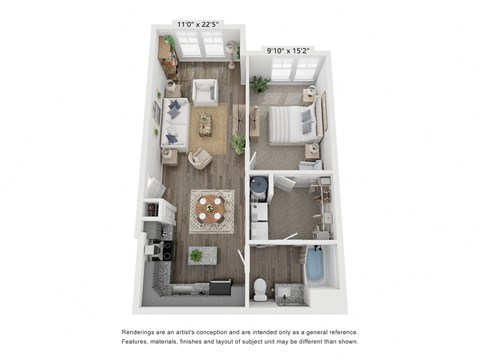 Floor plan for 1 bed, 1 bath, 816 sqft