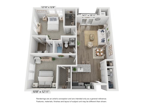Floor plan for 2 beds, 2 baths, 1084 sqft