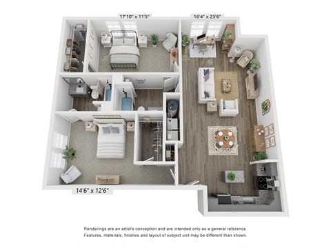 Floor plan for 2 beds, 2 baths, 1306 sqft