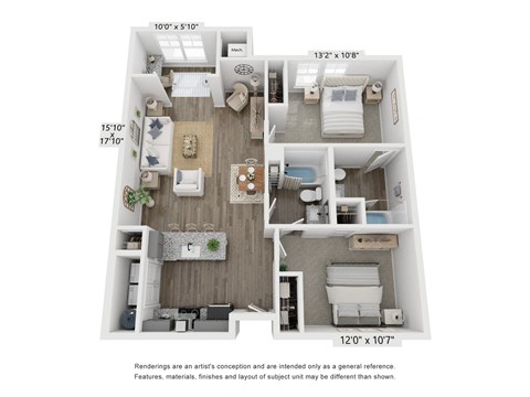 Floor plan for 2 beds, 2 baths, 1084 sqft