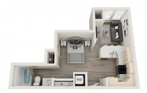 Floor plan for studio, 1 bath, 487 sqft