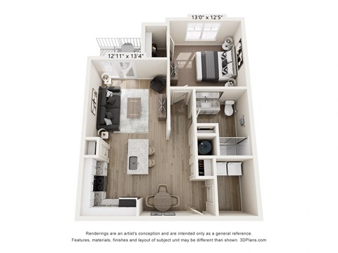 Floor plan for 1 bed, 1 bath, 776 sqft