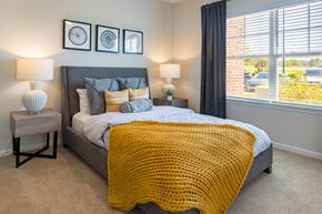 Simpsonville apartment for rent - a bedroom with a bed and two windows