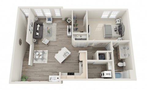 Floor plan for 1 bed, 1 bath, 1103 sqft