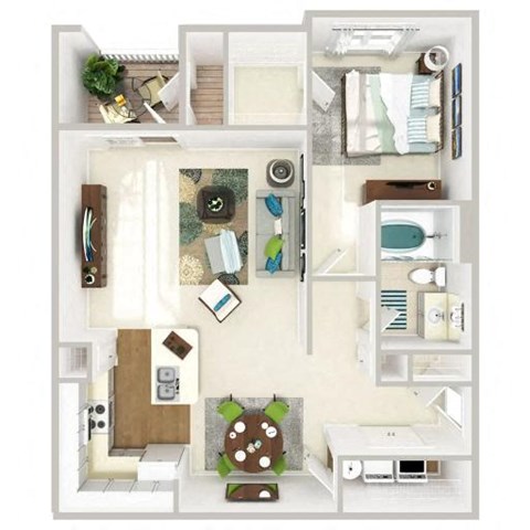 Floor plan for 1 bed, 1 bath, 756 sqft