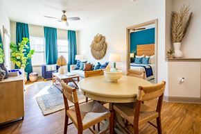 Wilmington apartment for rent - Dining Room and Living Room with Plank Wood Flooring and Ceiling Fan