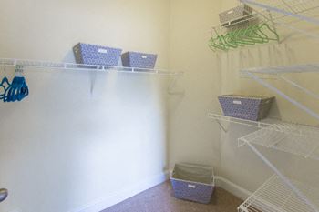 Spacious walk-in closets with custom shelving at hawthorne at the meadows