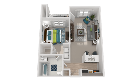Floor plan for 1 bed, 1 bath, 832 sqft