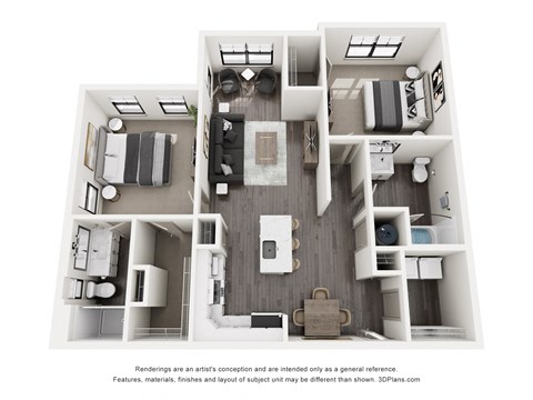 Floor plan for 2 beds, 2 baths, 1119 sqft