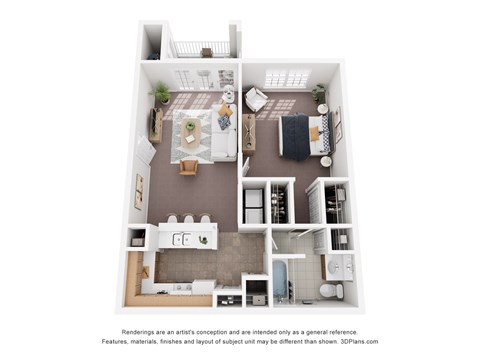 Floor plan for 1 bed, 1 bath, 763 sqft