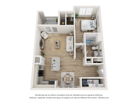 Floor plan for 1 bed, 1 bath, 793 sqft