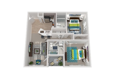 Floor plan for 2 beds, 2 baths, 1045 sqft