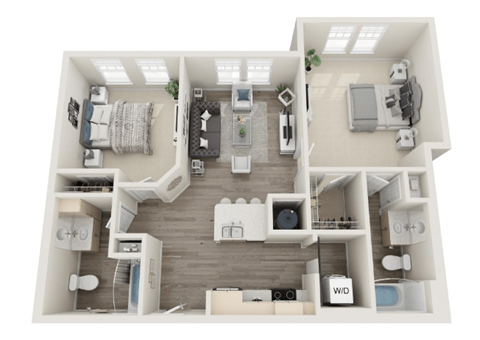 Floor plan for 2 beds, 2 baths, 1013 sqft